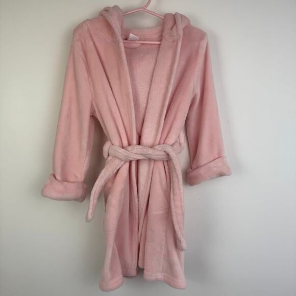 NWOT GAP Baby Girls Toddler Hooded Bear Ears Tie Pink Plush Bath Robe 4 Years - Picture 1 of 8